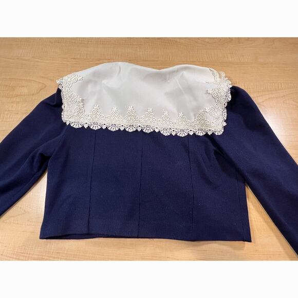 Vintage 70s Lace Lapel Double Breasted Blazer Jacket Cottage Core Womans Size M - Picture 2 of 8